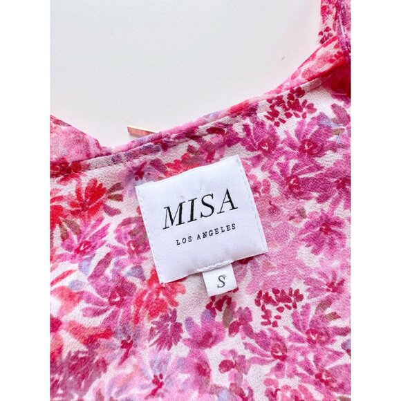 MISA Amelia Pink Del Rio Floral Chiffon Ruffle Cut-Out Tiered Maxi Dress, Size S - Picture 14 of 16